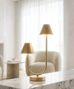 LAMPA STOŁOWA podwójna, brązowa w błyszczącym wykończeniu, ładowana USB