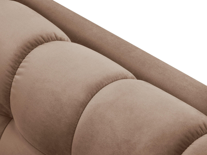 NAROŻNIK z przeszywanym siedziskiem na złotych nogach, aksamitna tapicerka oraz strona do wyboru, beżowy-złoty, do salonu