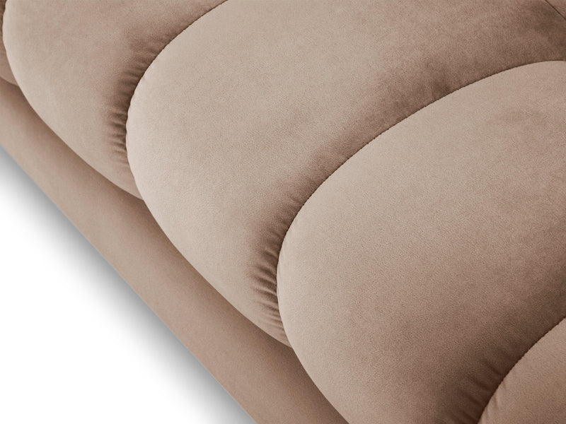 NAROŻNIK z przeszywanym siedziskiem na złotych nogach, aksamitna tapicerka oraz strona do wyboru, beżowy-złoty, nowoczesn