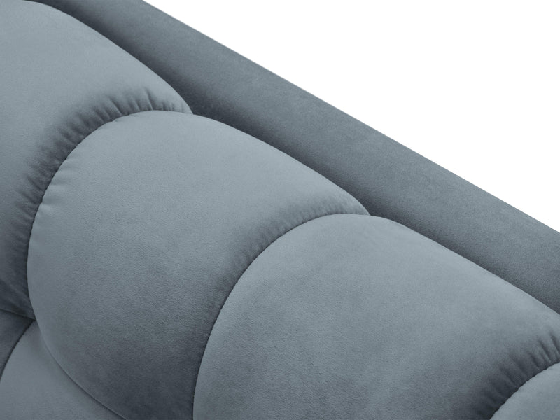 NAROŻNIK z przeszywanym siedziskiem na złotych nogach, aksamitna tapicerka oraz strona do wyboru, jasnoniebieski-złoty, nowoczesny