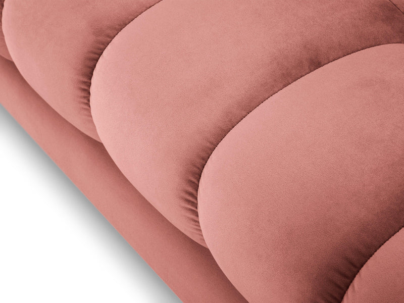 NAROŻNIK z przeszywanym siedziskiem na złotych nogach, aksamitna tapicerka oraz strona do wyboru, różowy-złoty, designerski