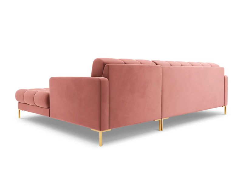 NAROŻNIK z przeszywanym siedziskiem na złotych nogach, aksamitna tapicerka oraz strona do wyboru, różowy-złoty, wyjątkowy