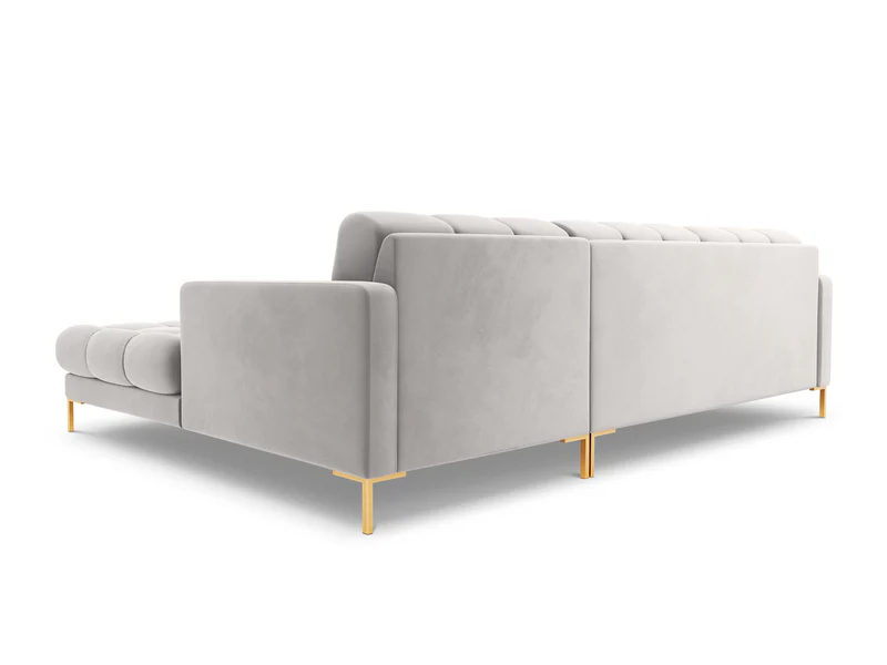 NAROŻNIK z przeszywanym siedziskiem na złotych nogach, aksamitna tapicerka oraz strona do wyboru, srebrno-złoty, ekskluzywny