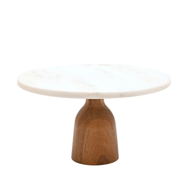 PATERA na stojaku z drewna akacjowego, marmurowa biała taca, nowoczesny, designerski styl