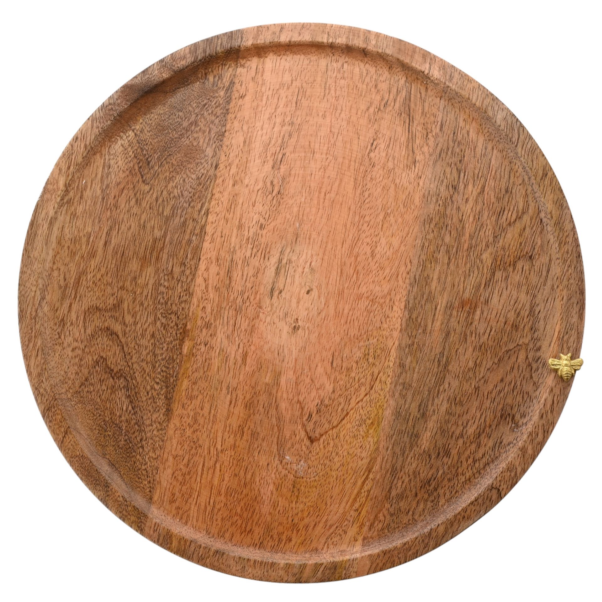 PATERA okrągła z drewna akacjowego, złota ozdobna pszczoła, nowoczesny styl, wyjątkowa