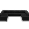 SOFA PANORAMICZNA 9-osobowa z przeszywanym siedziskiem na metalowych nogach, aksamitna tapicerka do wyboru, czarny-czarny