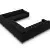 SOFA PANORAMICZNA 9-osobowa z przeszywanym siedziskiem na metalowych nogach, aksamitna tapicerka do wyboru, czarny-czarny, wyjątkowa