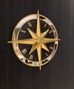 ZEGAR ŚĆIENNY w klasycznym stylu, czarno-złota tarcz, lustrzana obwódka, ekskluzywny