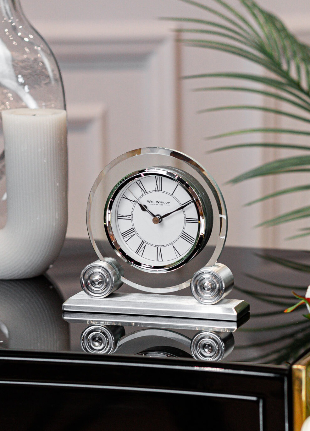 ZEGAR-STOJACY-szklany-okragly-srebrny