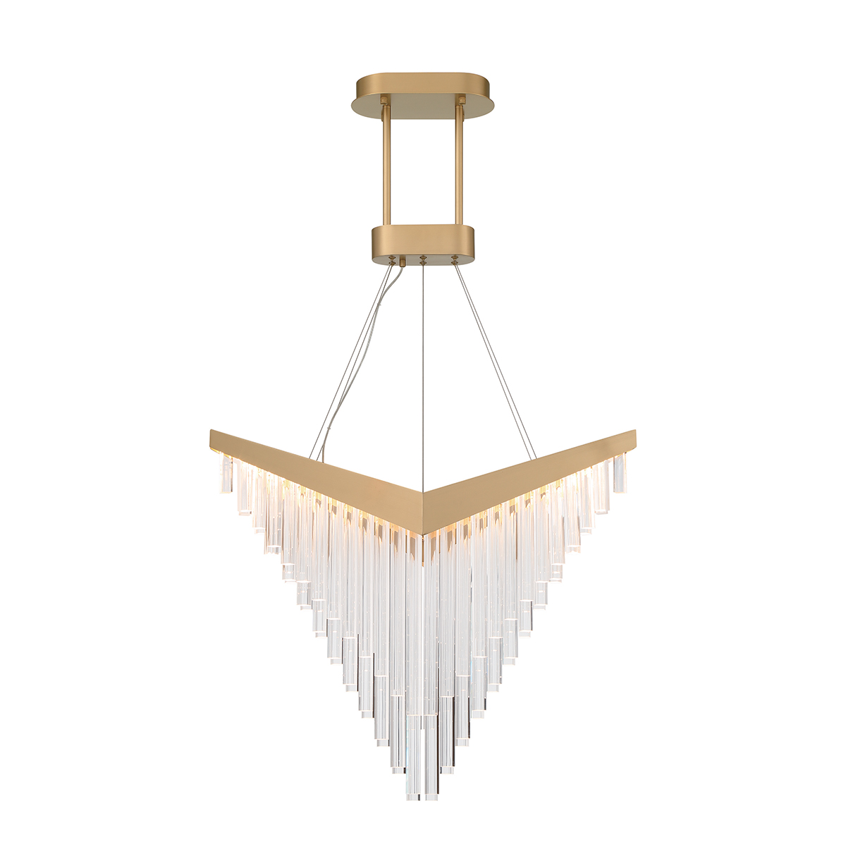 ŻYRANDOL VIVIEN w kształcie litery V, z matowo złotym detalem i akrylowymi rurkami, nowoczesny design ŻYRANDOL VIVIEN w kształcie litery V, z matowo złotym detalem i akrylowymi rurkami, nowoczesny design