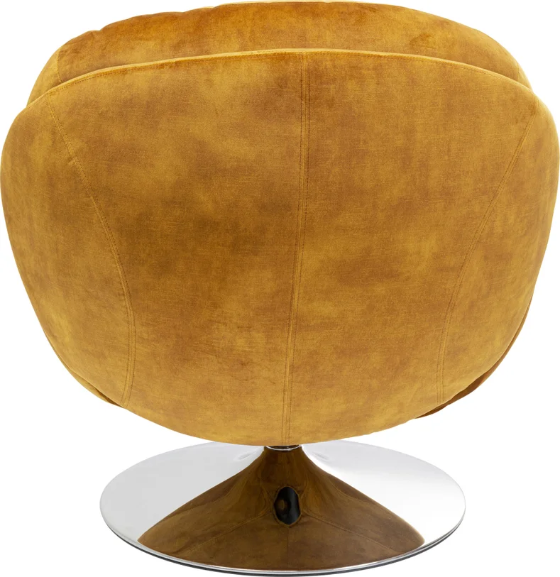 FOTEL OBROTOWY Cosy na srebrnej podstawie, bursztynowa tapicerka, nowoczesny styl, ekskluzywny