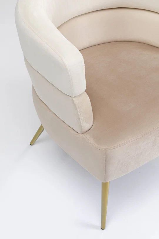 FOTEL Sandwich na złotych nogach, beżowa tapicerka, zaoblone kształty, designerski styl-1