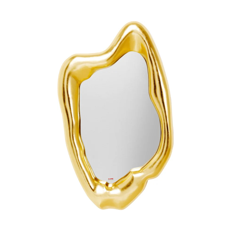 LUSTRO ŚCIENNE Hologram w złotej, nieregularnej ramie, designerski styl