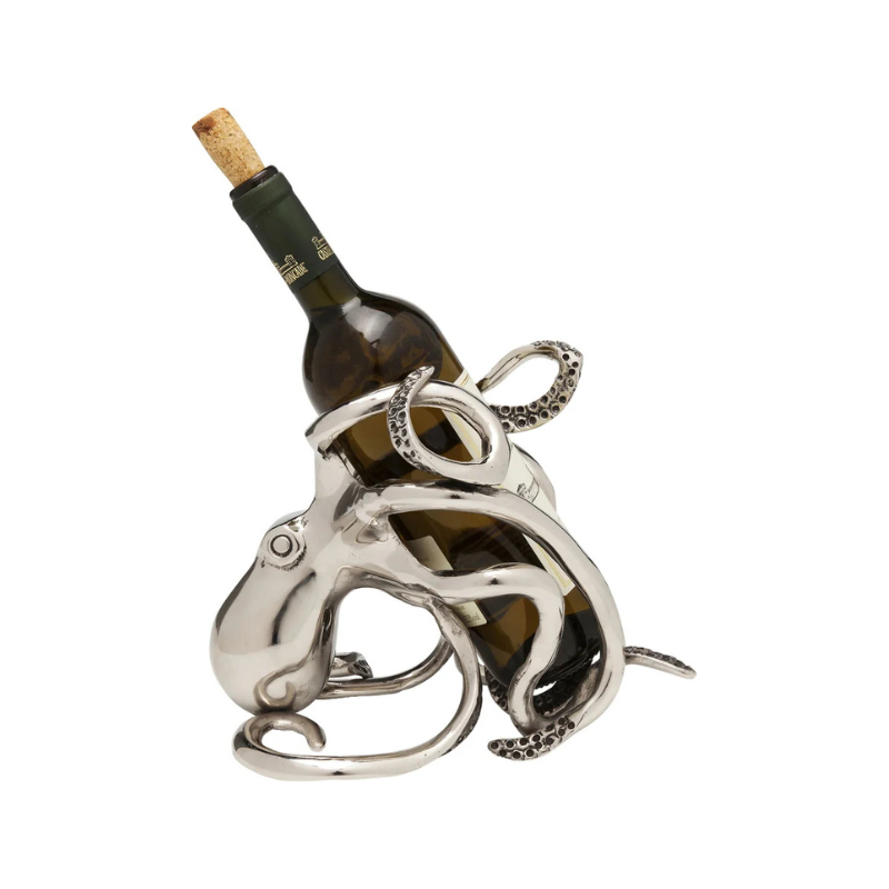 STOJAK NA WINO OCTOPUS z aluminium, srebrny w kształcie ośmiornicy, nowoczesny styl STOJAK NA WINO OCTOPUS z aluminium, srebrny w kształcie ośmiornicy, nowoczesny styl