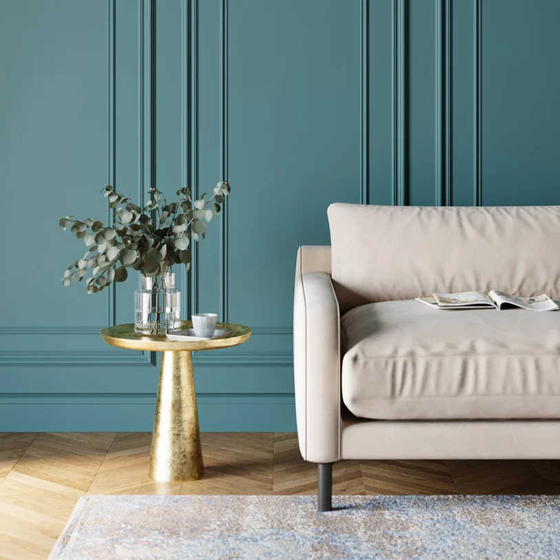 STOLIK KAWOWY Plateau Uno metalowy, okrągły, mosiężne wykończenie, nowoczesny styl, do salonu