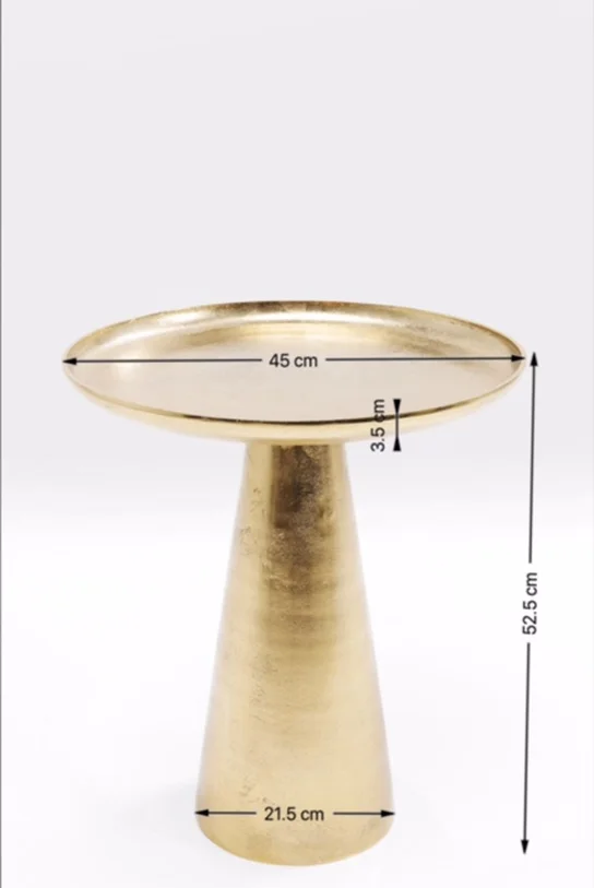STOLIK KAWOWY Plateau Uno metalowy, okrągły, mosiężne wykończenie, nowoczesny styl, wymiary