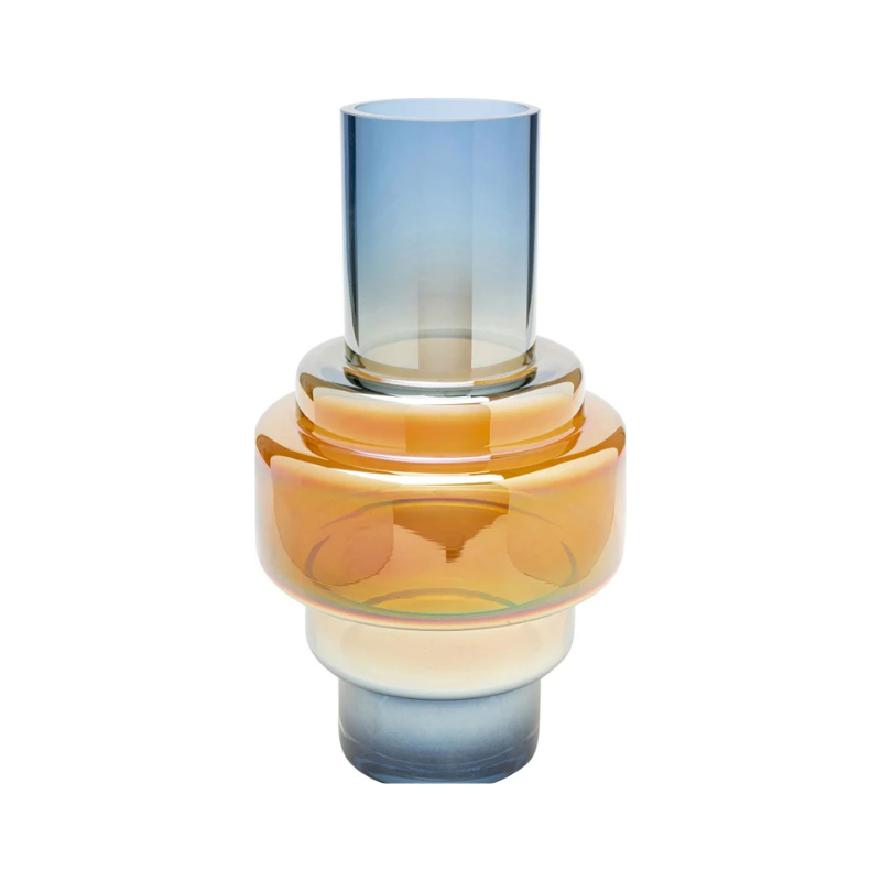 WAZON szklany o nieregularnym kształcie, niebiesko-bursztynowy, nowoczesny styl WAZON szklany o nieregularnym kształcie, niebiesko-bursztynowy, nowoczesny styl