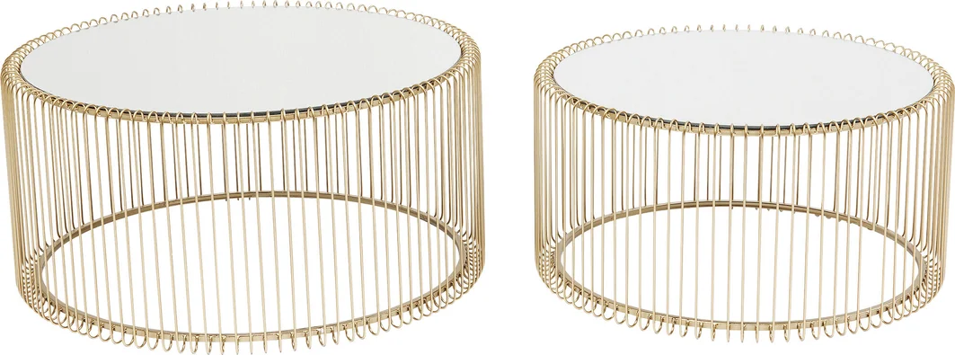 ZESTAW STOLIKÓW KAWOWYCH Wire, okrągłe, złote, lustrzane blaty, nowoczesny styl, piękny ZESTAW STOLIKÓW KAWOWYCH Wire, okrągłe, złote, lustrzane blaty, nowoczesny styl, piękny