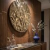 DEKORACJA ŚCIENNA metalowa, okrągła, złota, wyjątkowa faktura, nowoczesny styl, do salonu