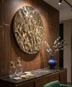 DEKORACJA ŚCIENNA metalowa, okrągła, złota, wyjątkowa faktura, nowoczesny styl, do salonu