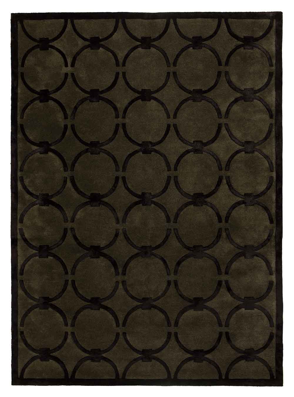 DYWAN Glam Dark Green Black czarny z zielonym geometrycznym wzorem, ręcznie tkany, z wełny nowozelandzkiej i wiskozy