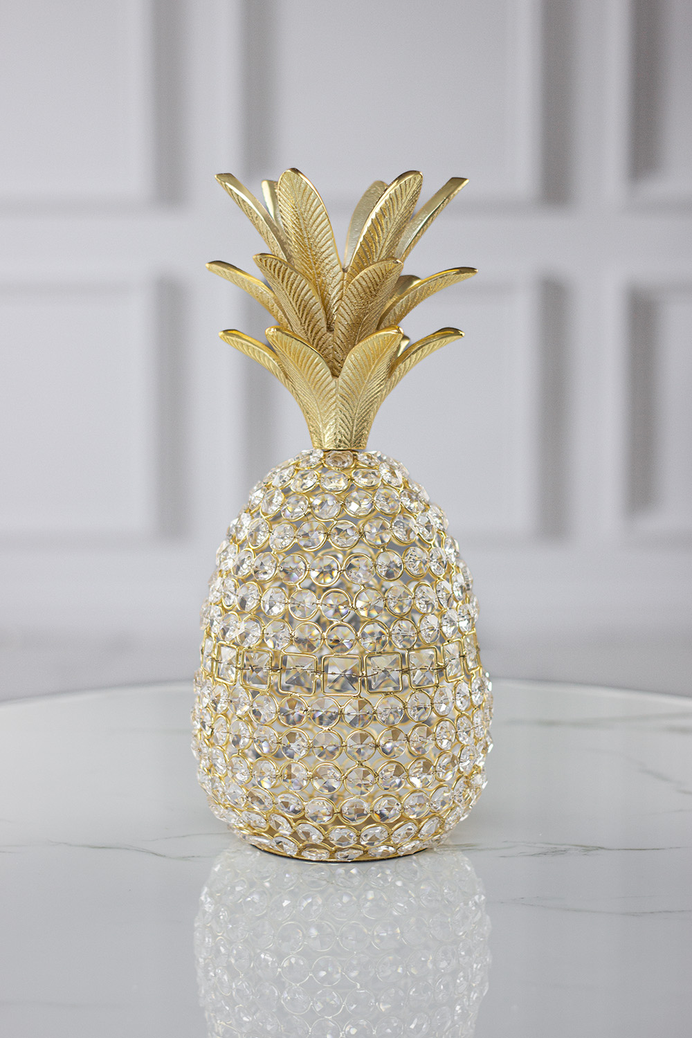 FIGURKA DEKORACYJNA Ananas z funkcją świecznika, metalowo-szklany, srebrny, nowoczesny styl