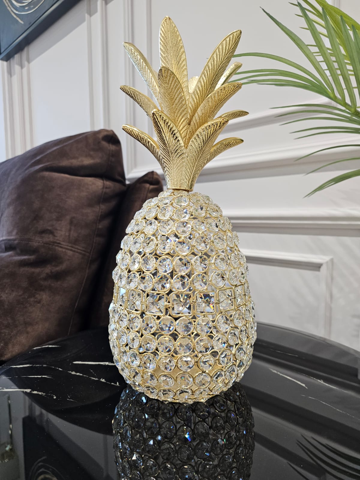 FIGURKA DEKORACYJNA Ananas z funkcją świecznika, metalowo-szklany, srebrny, nowoczesny styl