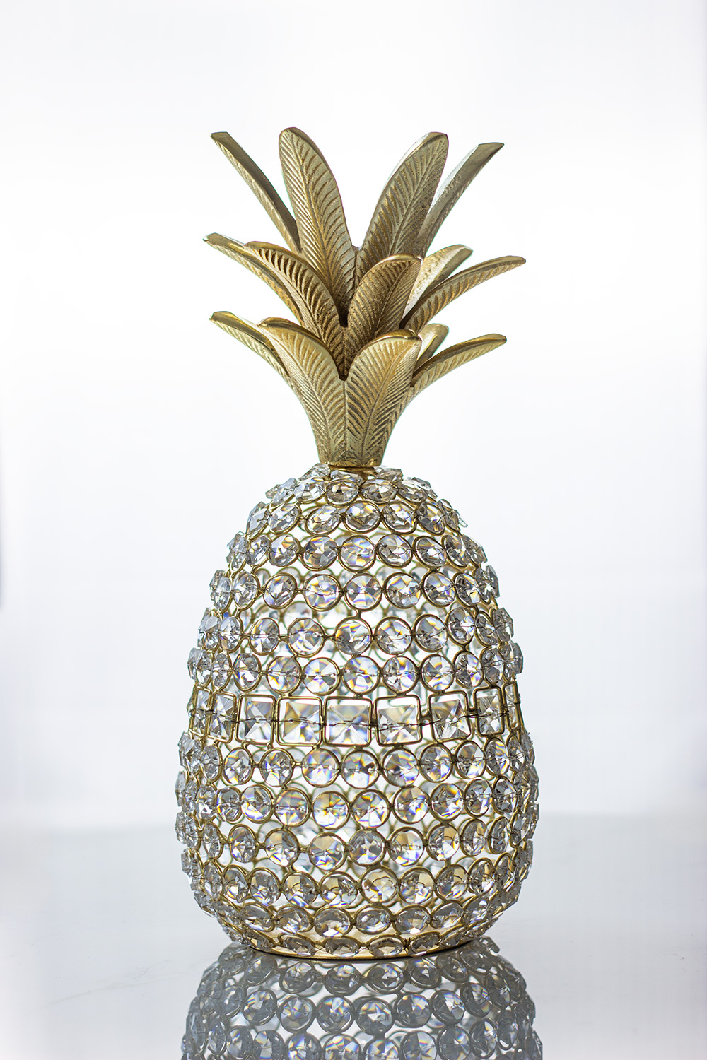 FIGURKA DEKORACYJNA Ananas z funkcją świecznika, metalowo-szklany, srebrny, nowoczesny styl, piękna