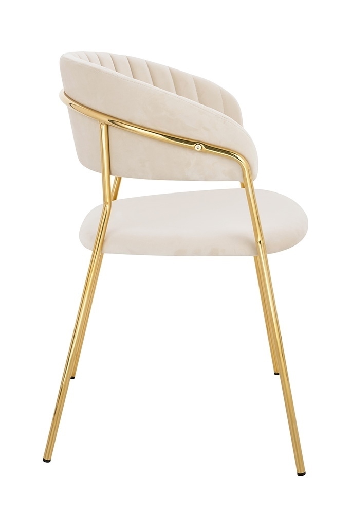 KRZESŁO Margo, na złotych nogach, welurowa beżowa tkanina, przeszywane oparcie, nowoczesny styl, piękne KRZESŁO Margo, na złotych nogach, welurowa beżowa tkanina, przeszywane oparcie, nowoczesny styl, piękne