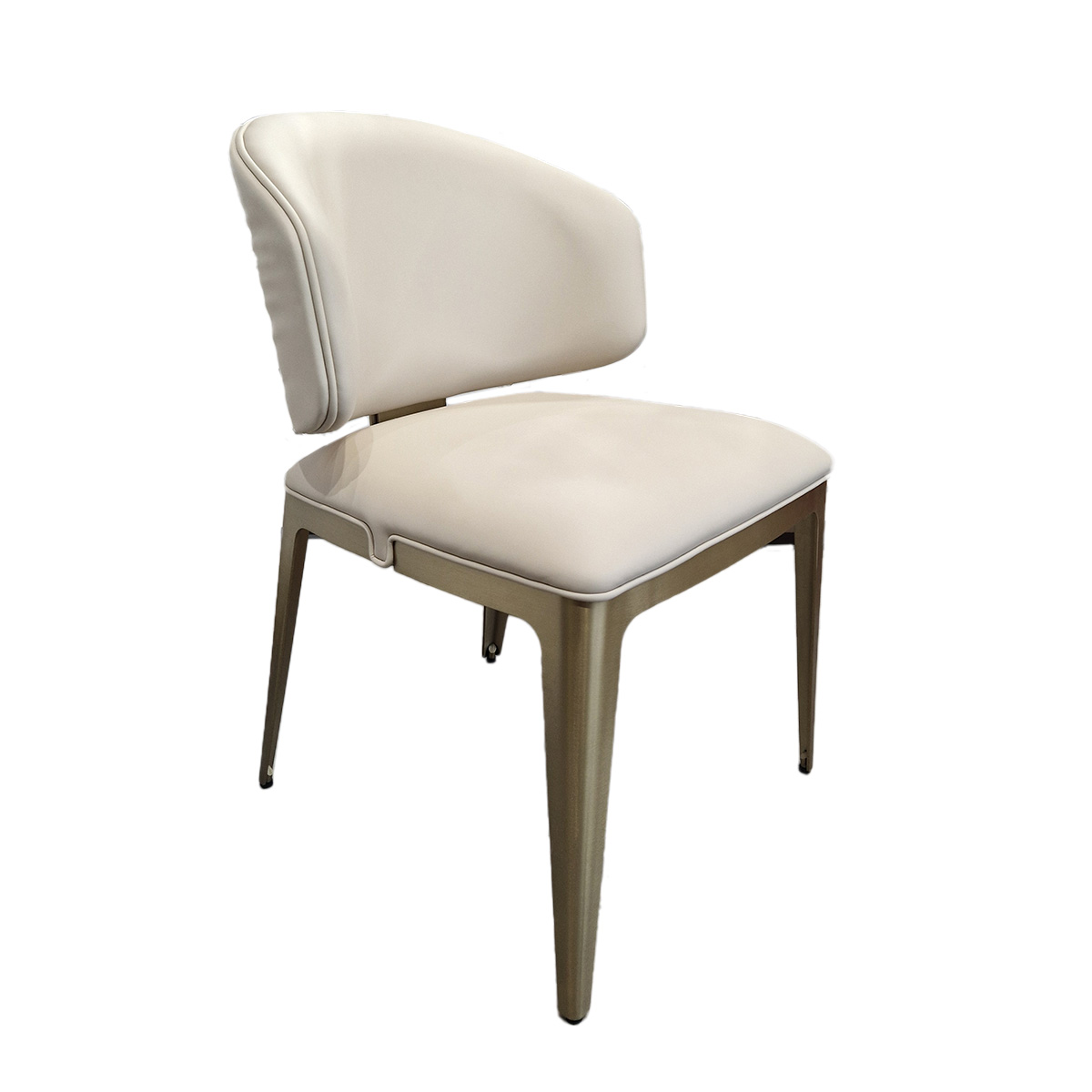 KRZESŁO z obiciem z ekoskóry, jasno beżowe wydanie, złote nogi ze stali nierdzewnej, styl nowoczesny KRZESŁO z obiciem z ekoskóry, jasno beżowe wydanie, złote nogi ze stali nierdzewnej, styl nowoczesny