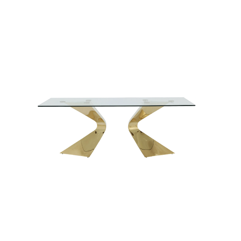 STÓŁ JADALNIANY Gloria, szklany prostokątny blat na złotych metalowych nogach, designerski styl STÓŁ JADALNIANY Gloria, szklany prostokątny blat na złotych metalowych nogach, designerski styl