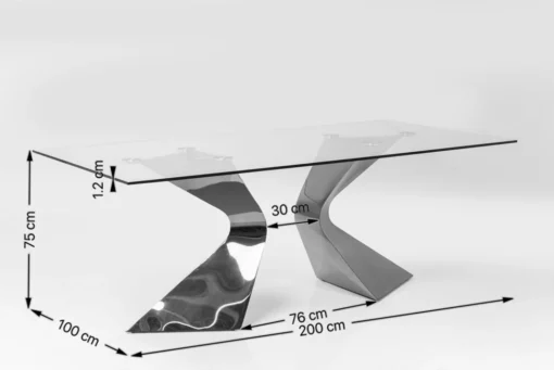 STÓŁ JADALNIANY Gloria, szklany prostokątny blat na złotych metalowych nogach, designerski styl, wymiary