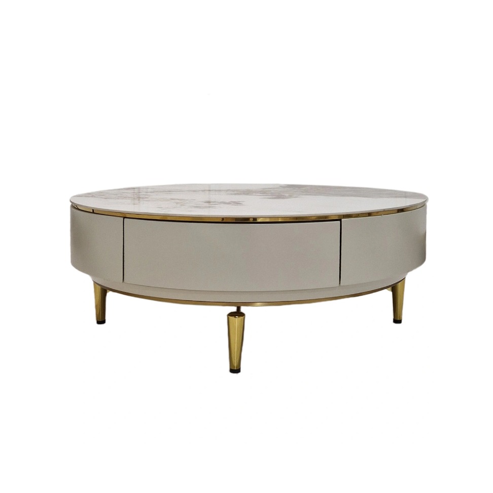 STOLIK KAWOWY okrągły, kaszmirowy na złotych nogach, blat ze spieku kwarcowego, nowoczesny glamour STOLIK KAWOWY okrągły, kaszmirowy na złotych nogach, blat ze spieku kwarcowego, nowoczesny glamour