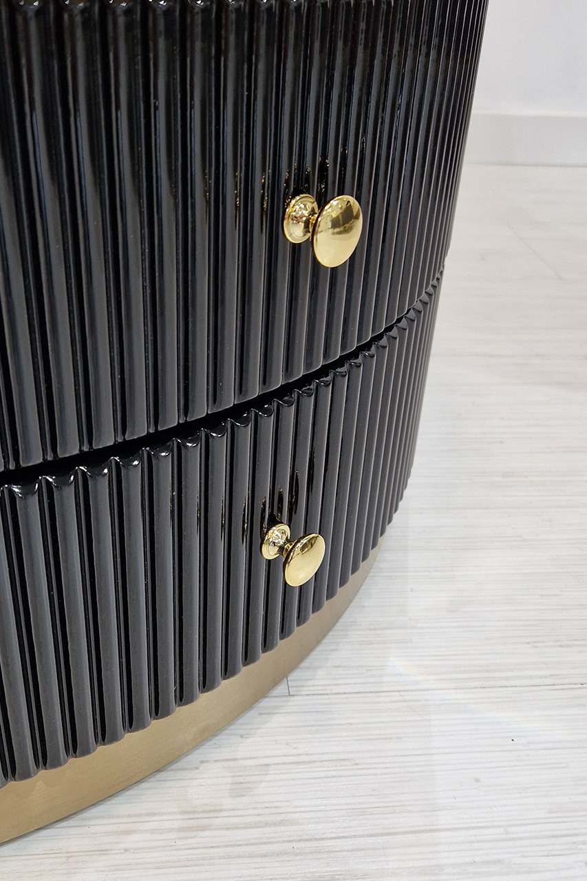 STOLIK KAWOWY podwójny, czarny ryflowany korpus, złote metalowe detale, blat ze spieku kwarcowego, nowoczesny, nowoczesny STOLIK KAWOWY podwójny, czarny ryflowany korpus, złote metalowe detale, blat ze spieku kwarcowego, nowoczesny, nowoczesny