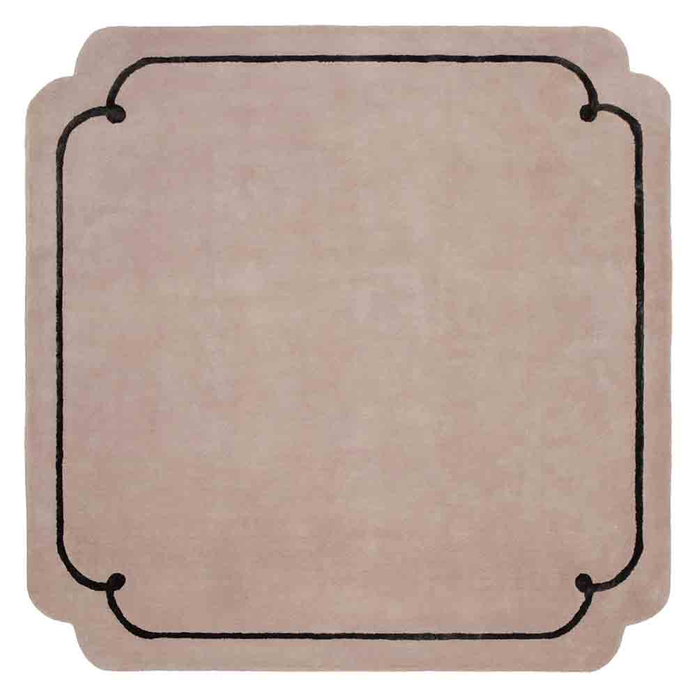 DYWAN Cookie Pink Black różowy z czarną ramką, ręcznie tkany z wełny nowozelandzkiej i wiskozy DYWAN Cookie Pink Black różowy z czarną ramką, ręcznie tkany z wełny nowozelandzkiej i wiskozy