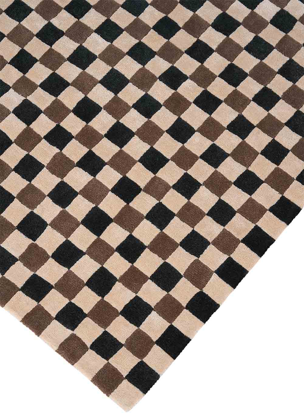 DYWAN Flicker Dark Green Beige Brown prostokątny, wielokolorowa szachownica, ręcznie tkany z wełny i wiskozy, do salonu DYWAN Flicker Dark Green Beige Brown prostokątny, wielokolorowa szachownica, ręcznie tkany z wełny i wiskozy, do salonu