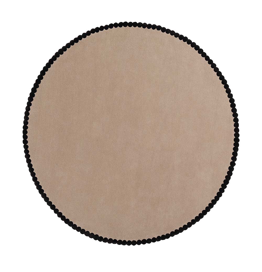 DYWAN Laila Beige Black Round okrągły, beżowy z czarną ramką, ręcznie tkany z wełny nowozelandzkiej i wiskozy DYWAN Laila Beige Black Round okrągły, beżowy z czarną ramką, ręcznie tkany z wełny nowozelandzkiej i wiskozy