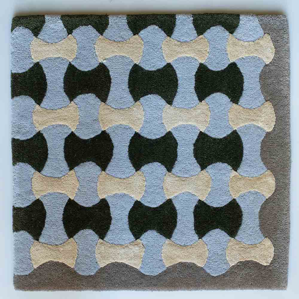 DYWAN Scallop Blue Cream Dark Green wielokolorowy, geometryczny wzór, ręcznie tkany z wełny i wiskozy DYWAN Scallop Blue Cream Dark Green wielokolorowy, geometryczny wzór, ręcznie tkany z wełny i wiskozy