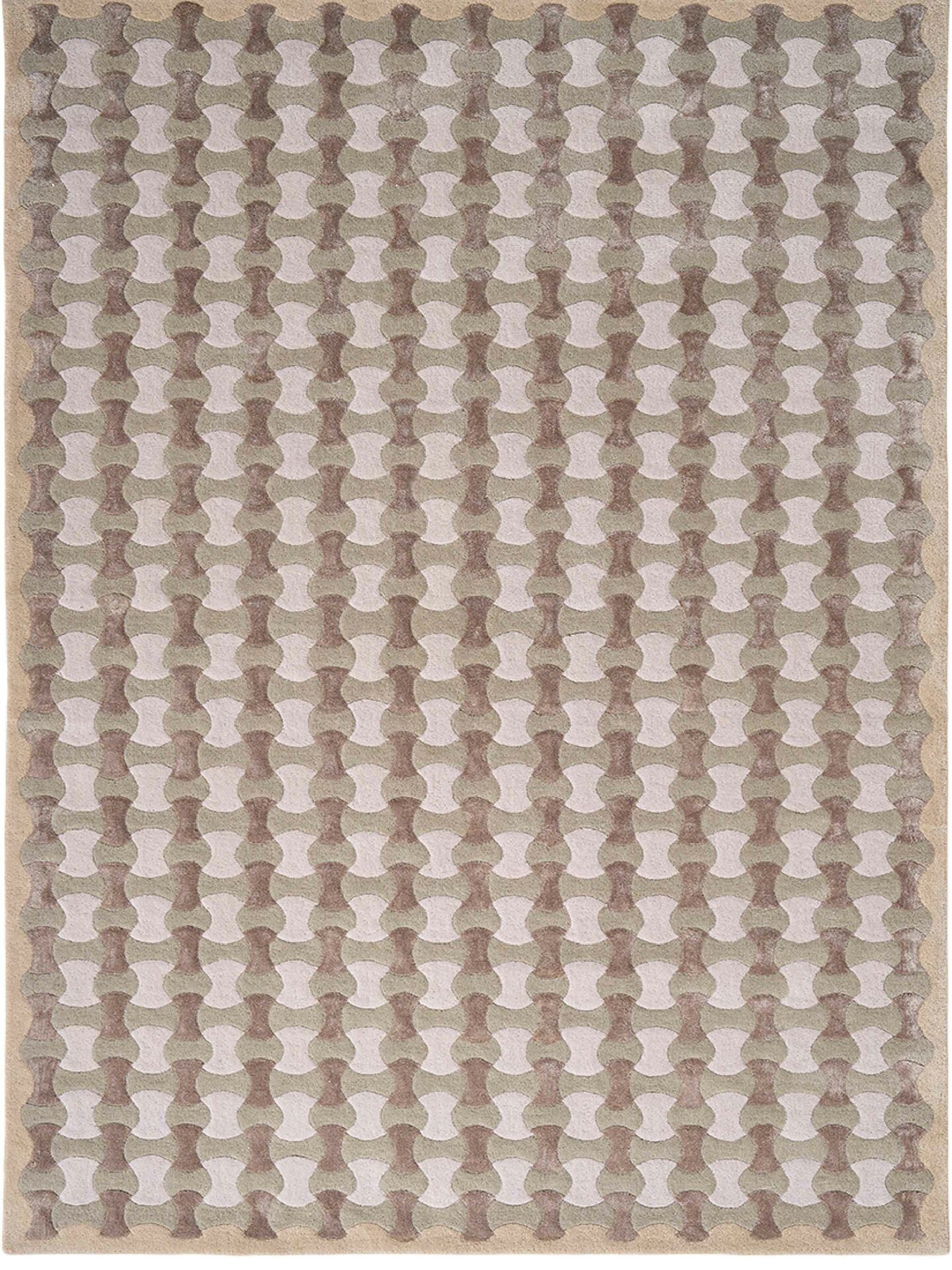 DYWAN Scallop Olive Grey Beige wielokolorowy, geometryczny wzór, ręcznie tkany z wełny i wiskozy