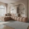 NAROŻNIK Halley 5-osobowy, aksamitny, eleganckie przeszycia, zaoblone kształty, designerski styl, strona do wyboru, beżowy-1