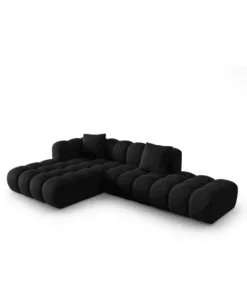 NAROŻNIK Halley 5-osobowy, aksamitny, eleganckie przeszycia, zaoblone kształty, designerski styl, strona do wyboru, czarny-2