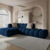 NAROŻNIK Halley 5-osobowy, aksamitny, eleganckie przeszycia, zaoblone kształty, designerski styl, strona do wyboru, granatowy królewski-1