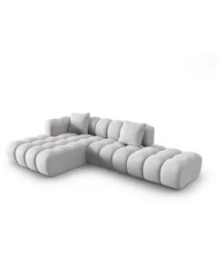NAROŻNIK Halley 5-osobowy, aksamitny, eleganckie przeszycia, zaoblone kształty, designerski styl, strona do wyboru, srebrny-2