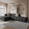 NAROŻNIK Halley 5-osobowy, aksamitny, eleganckie przeszycia, zaoblone kształty, designerski styl, strona do wyboru, szary-1