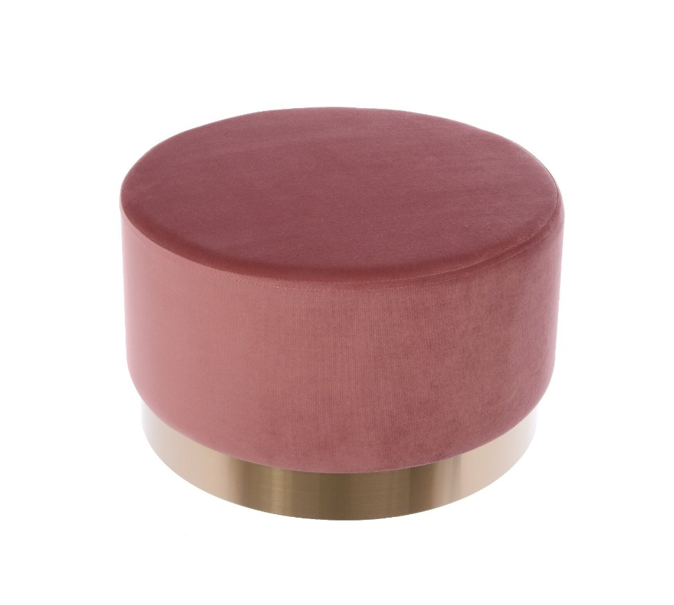 PUFA Nuevo okrągła, aluminiowa złota podstawa, różowe siedzisko, nowoczesny styl