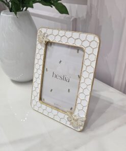 RAMKA NA ZDJĘCIE biało-złota, imitująca plaster miodu, złote pszczoły, nowoczesny styl, piękna