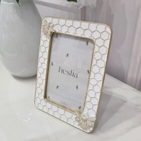 RAMKA NA ZDJĘCIE biało-złota, imitująca plaster miodu, złote pszczoły, nowoczesny styl, piękna
