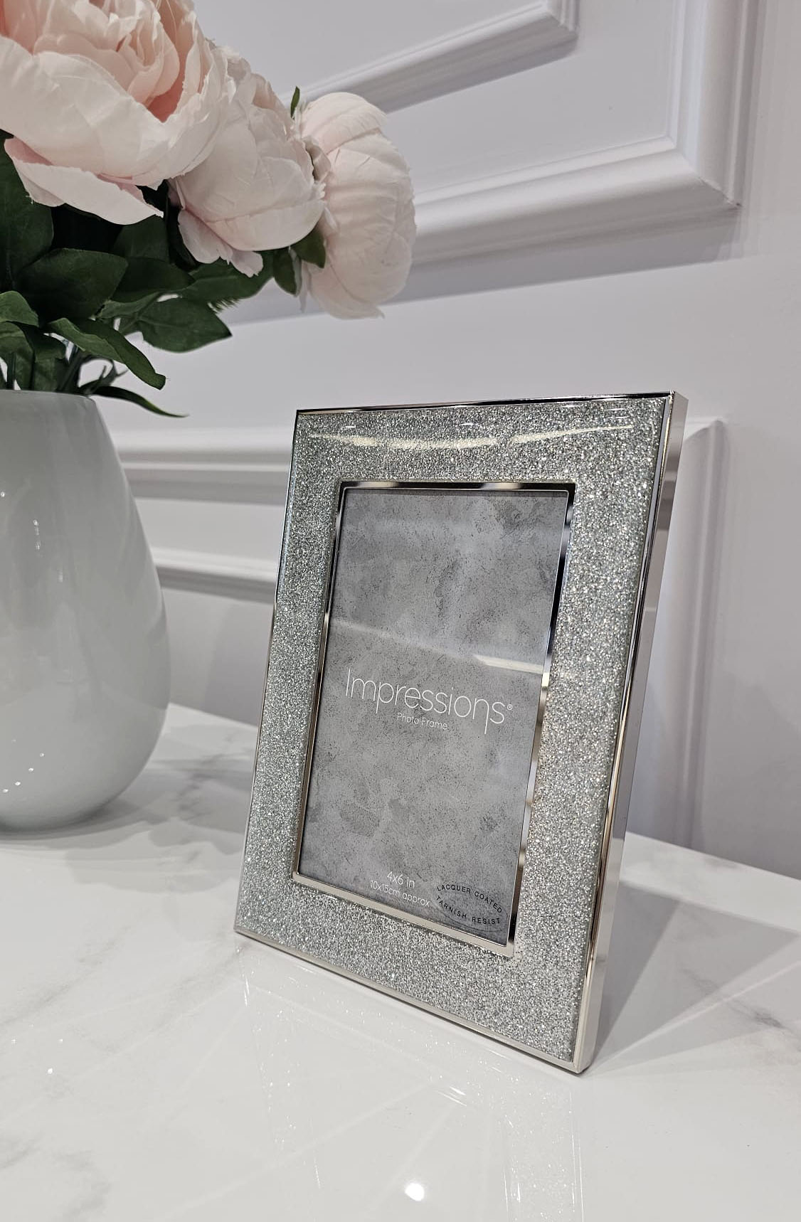 RAMKA NA ZDJĘCIE srebrna, brokatowa rama, nowoczesny styl glamour, eksklzuywna