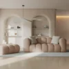 SOFA Halley 2-osobowa aksamitna, eleganckie przeszycia, zaoblone kształty, designerski styl, beżowa-1