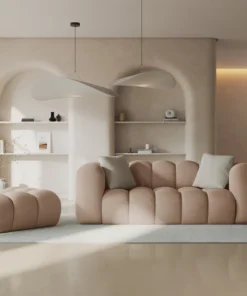 SOFA Halley 2-osobowa aksamitna, eleganckie przeszycia, zaoblone kształty, designerski styl, beżowa-1